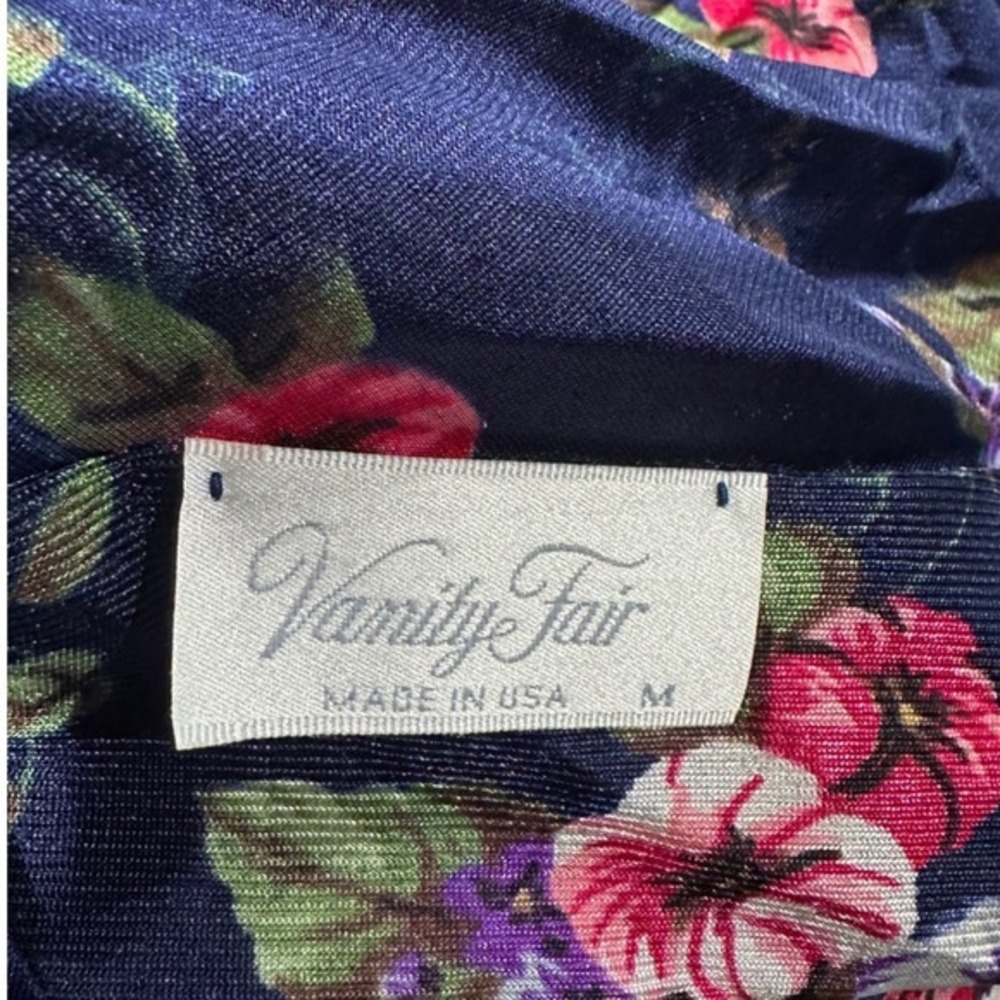 Vanity Fair Vintage Floral Button Front Robe Navy Nylon Tricot M - Picture 5 of 6